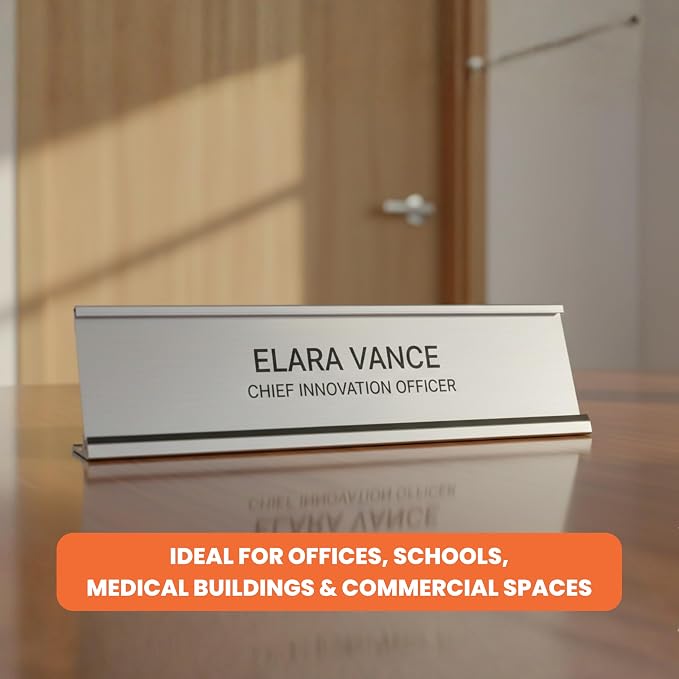 2" x 10" Aluminum Office Desk Nameplate Sign Holder 5 Pack - Image 3
