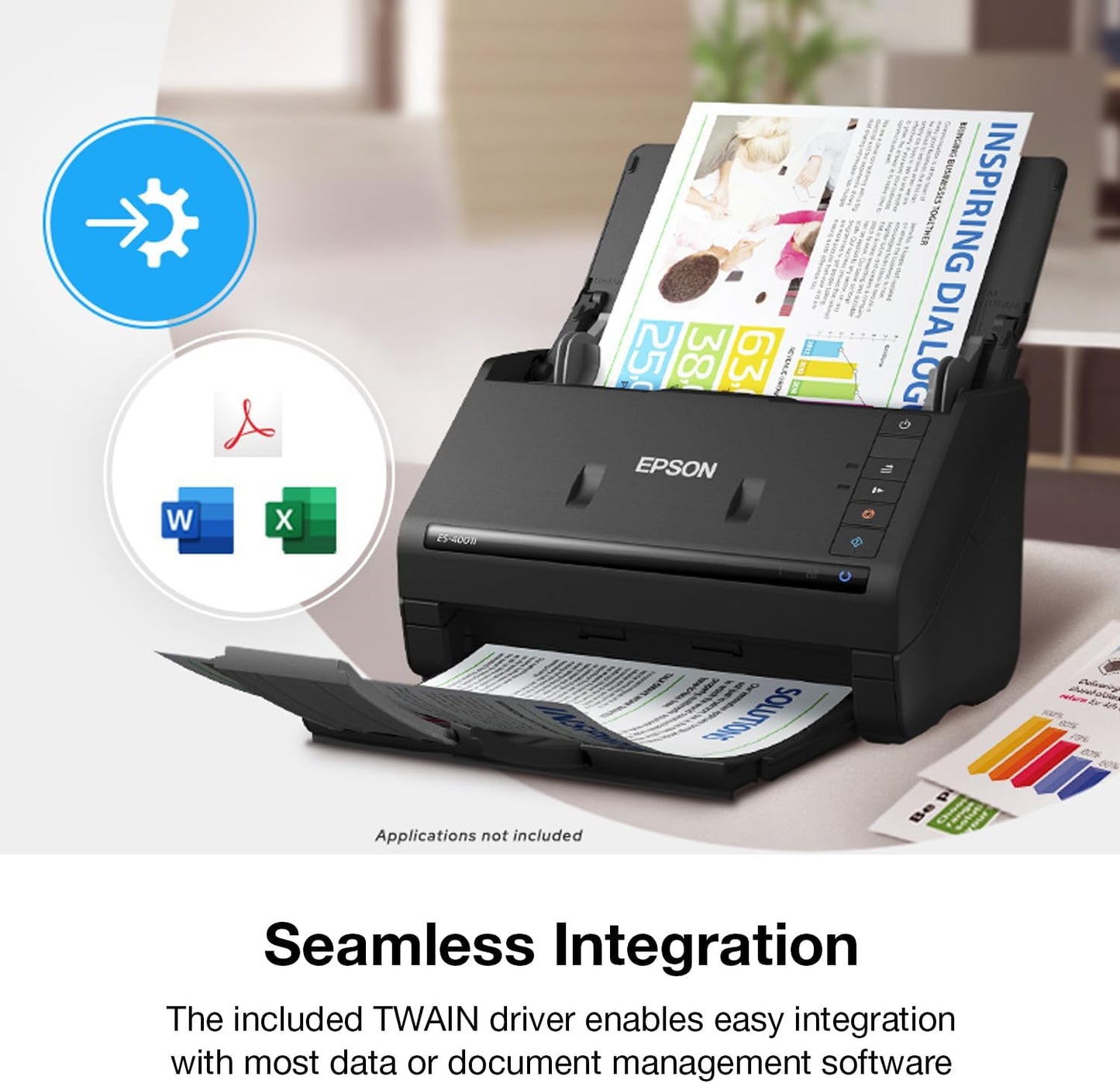Epson Workforce ES-400 II Color Duplex Desktop Document Scanner for PC and Mac, with Auto Document Feeder (ADF) and Image Adjustment Tools, ES-400 II
