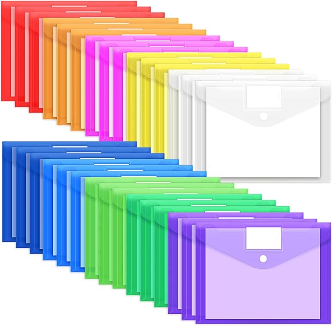 EOOUT 30 Pack 10 Color Plastic Envelopes Poly Envelopes, Hook & Loop Closure by EOOUT