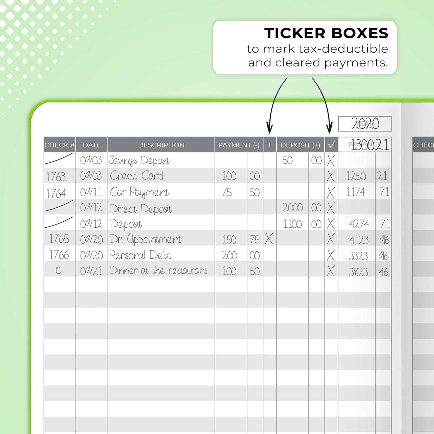 Clever Fox Check Register Book - Deluxe Transaction Register, Accounting Ledger Book, Checkbook Register & Checking Account Register Book for Personal and Work Use, A5 Hardcover - Green