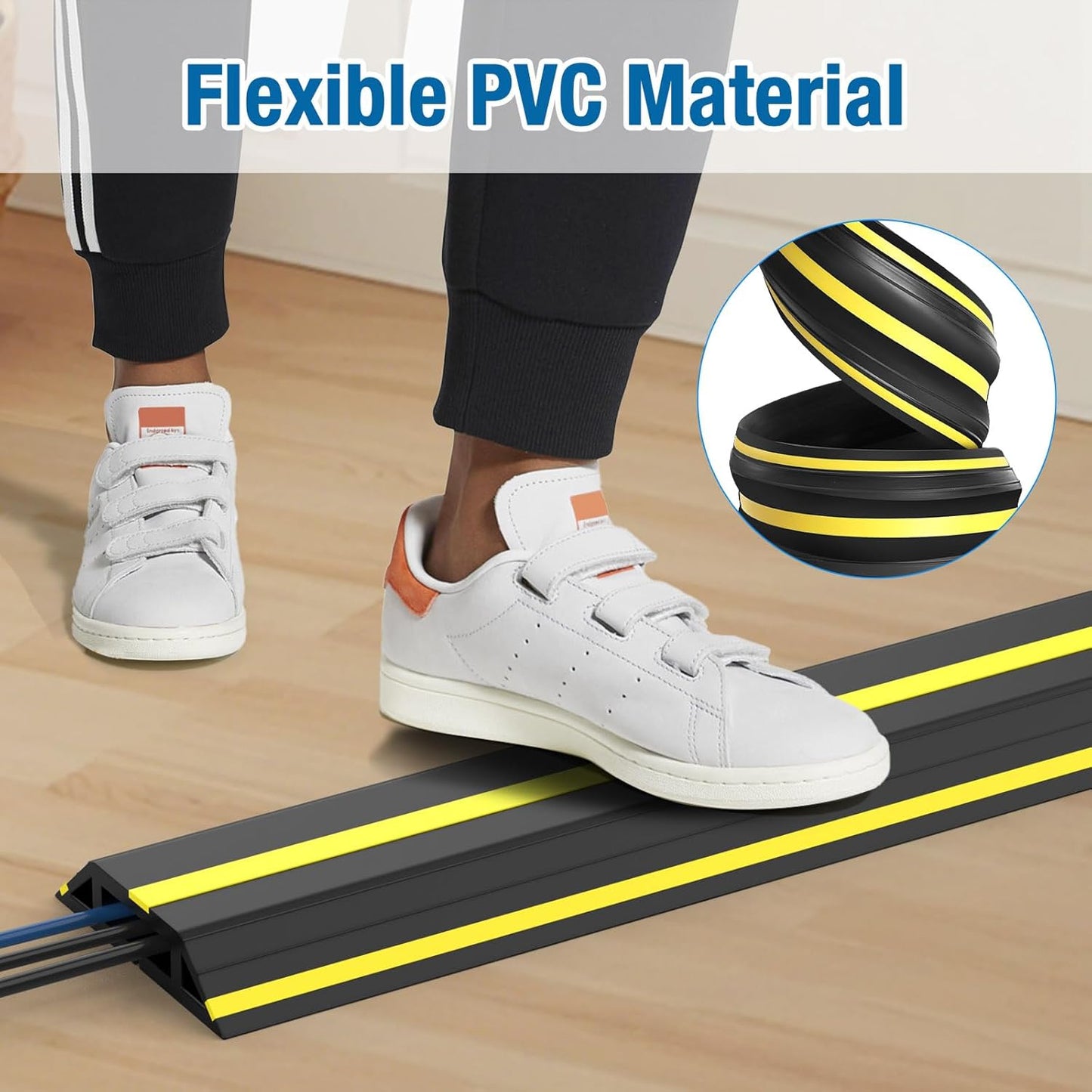 Eapele 10 ft Floor Cable Cover Protector, Heavy Duty PVC Duct Easy to Unroll, Prevent Trip Hazard for Home Office or Outdoor Settings