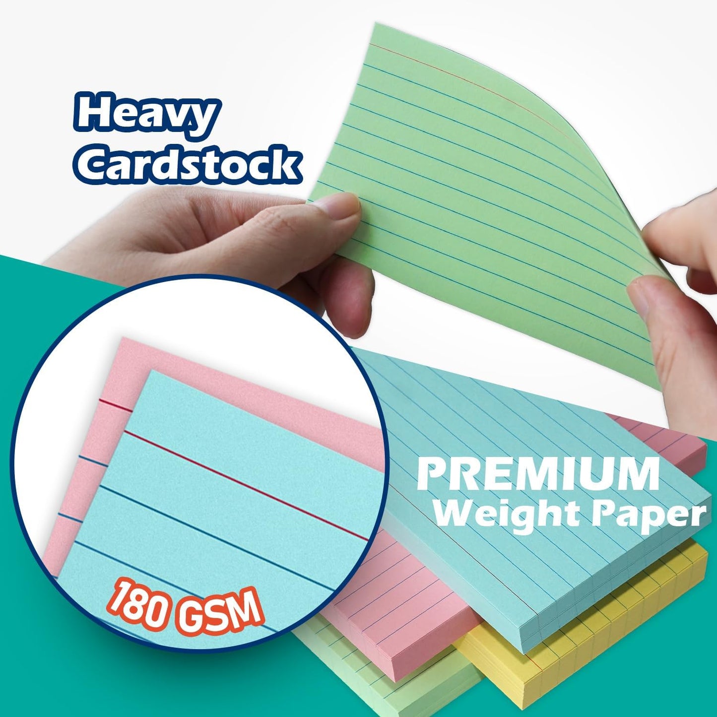 Blue Lined Index Cards 3x5 Ruled Note Cards 100 Count, 180 gsm Heavy Weight