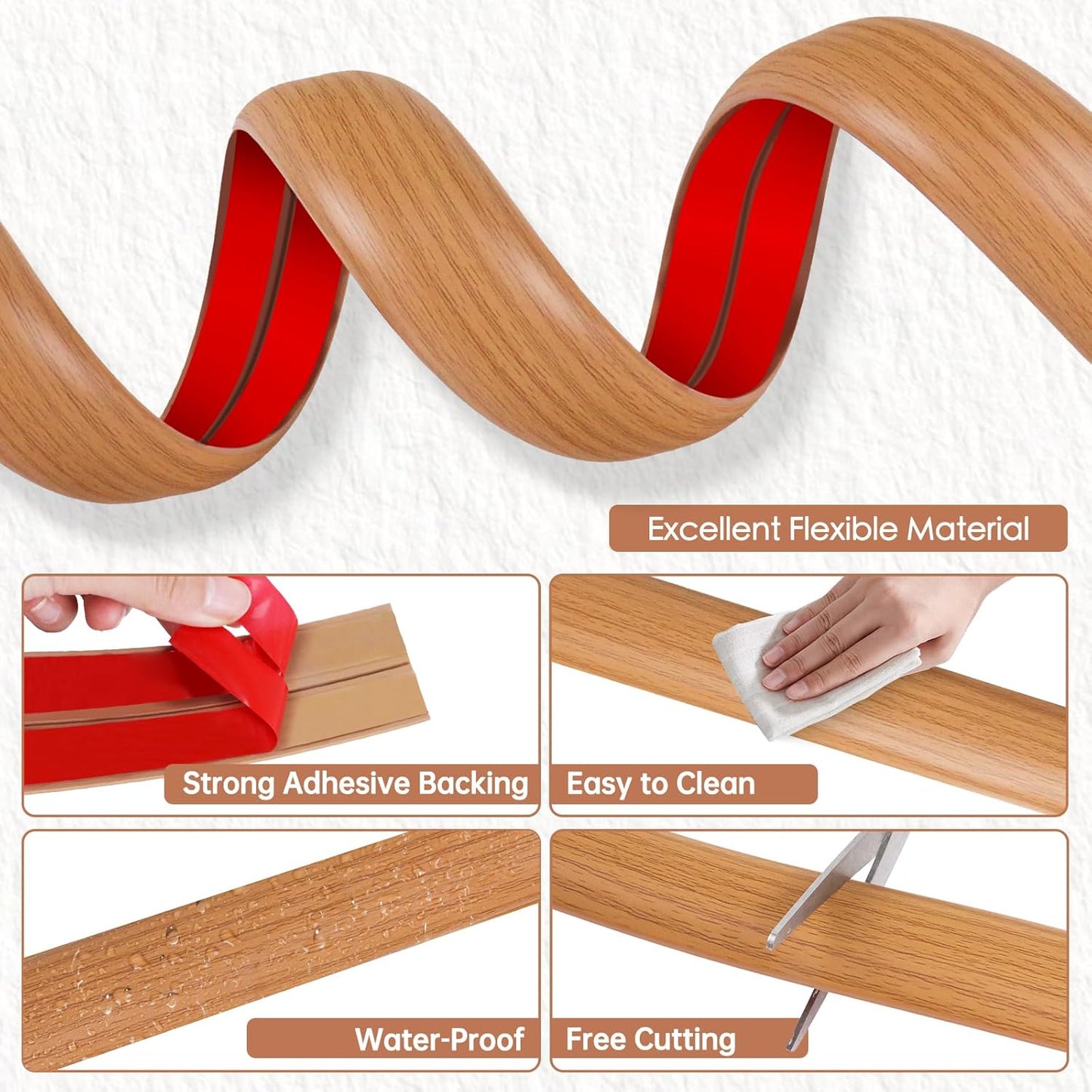 Floor Cord Cover for Wires on Floor Self Adhesive Cord Hider Floor Cable Management Wire Covers for Cords Protector Prevent Cable Trips Cord Cavity W 0.32" x H 0.32", Brown Wood, 10Ft