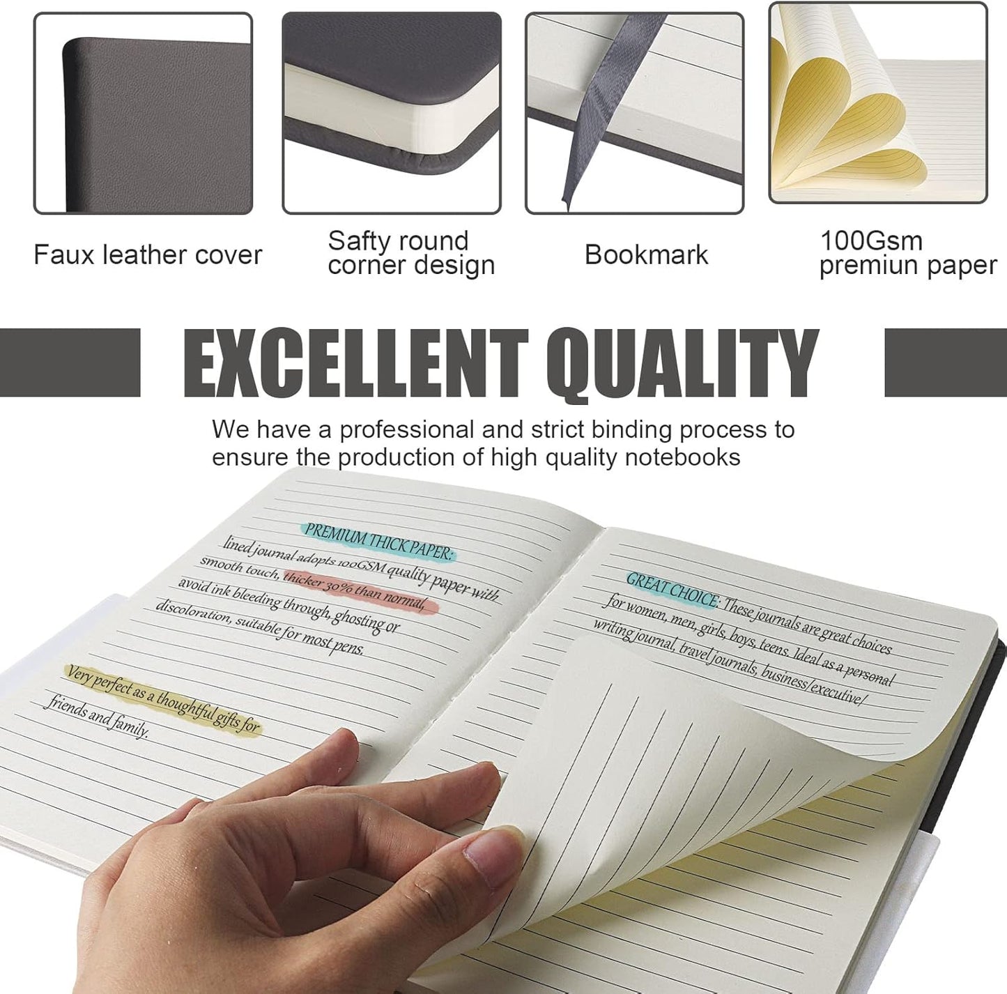 Lined Journal Notebook, (Dark Gray), 160 Pages, Medium 5.7 inches x 8 inches - 100 gsm Thick Paper, Hardcover