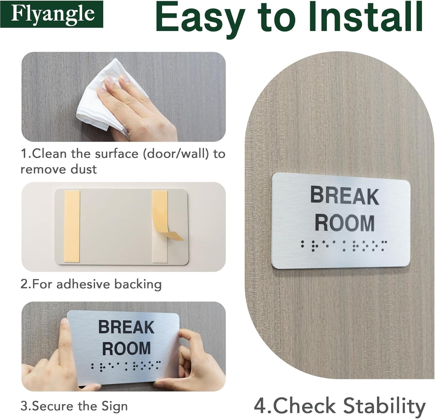 Office Signs for Business and Office, ADA Signs with Raised Text & Grade 2 Braille, Easy Installation with Adhesive Pad – Brushed Aluminum/Silver