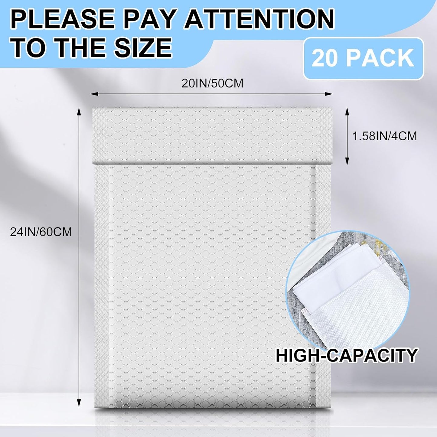 Ireer 20 Pack Extra Large 20 x 24" Bubble Mailers Poly Padded Envelopes Cushioned Mailing Envelopes Bubble Padded Mailers Self Adhesive Waterproof Shipping Bags for Business Christmas Gift Packaging