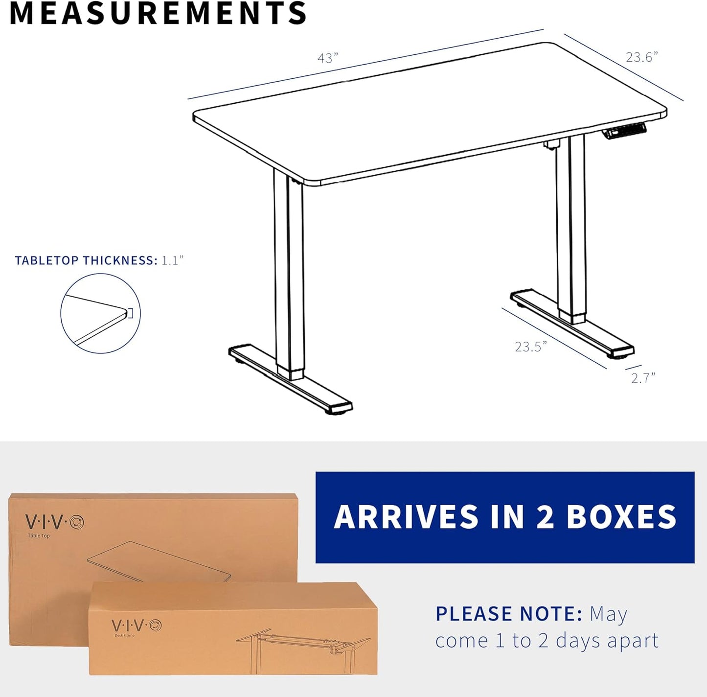 VIVO Electric 43 x 24 in Standing Desk, Memory Height Adjustment, 1B Series, One-Piece White Top, White Frame, DESK-KIT-1W4W