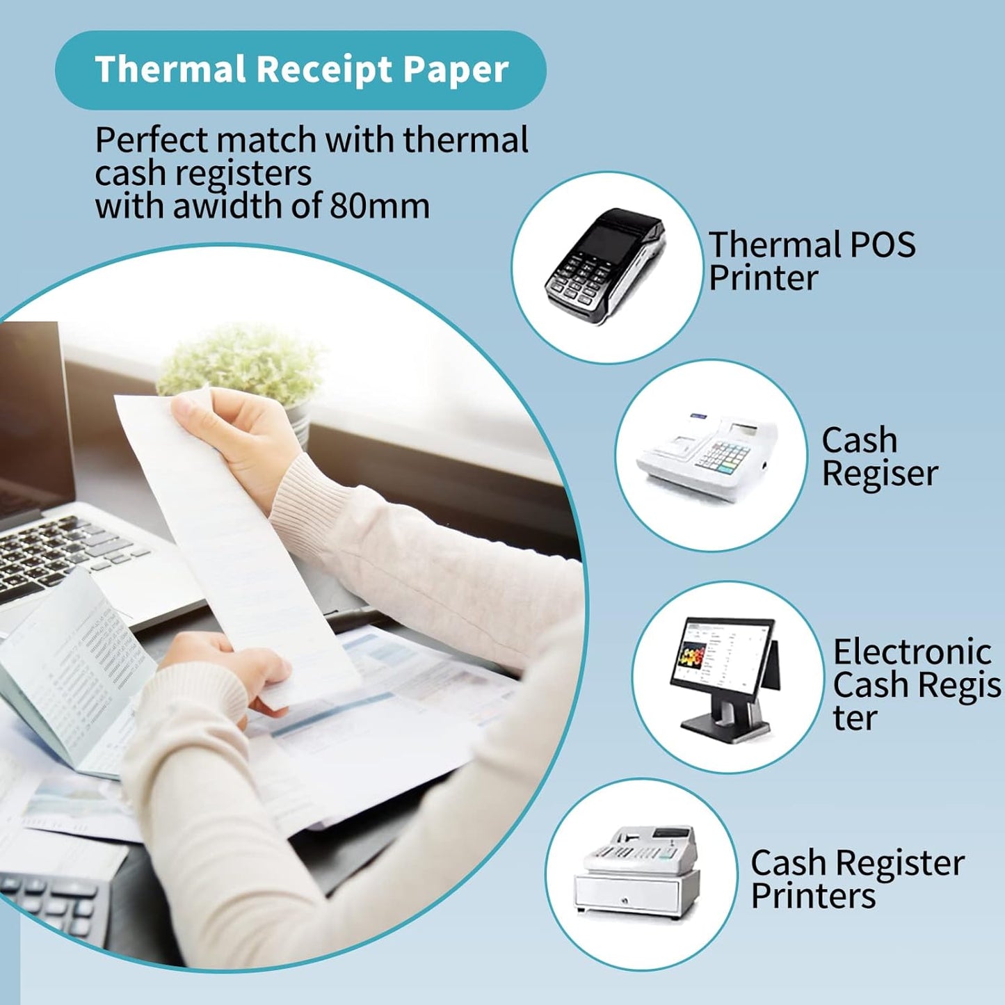 MFLABEL 3-1/8" Thermal Paper Rolls - 10 Rolls x 230ft, Compatible with Star Micronics, Epson, IBM & POS Receipt Printers | Smudge-Proof 80mm Credit Card Paper for Clear Transactions