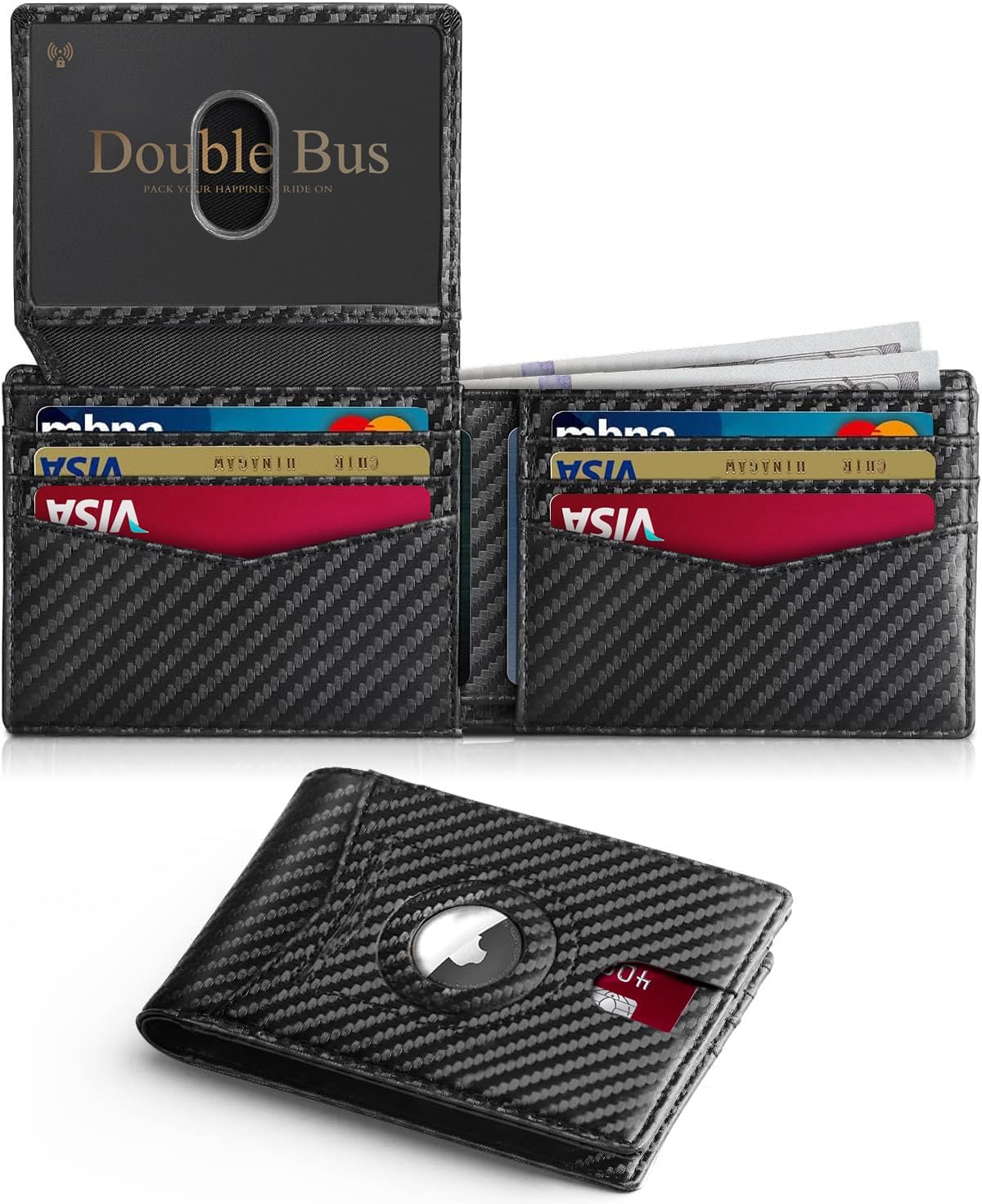 Slim Wallet for Men RFID Blocking Bifold Carbon Fiber Mens Slim Wallet,Minimalist Front Pocket Small Compact Mens Leather Wallets,Smart Security Credit Card Holder Wallet 2 ID Window With Gift Box