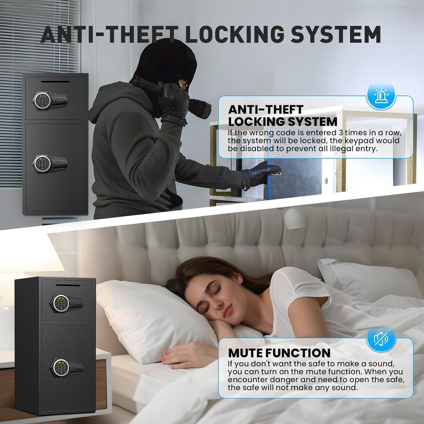 6.0 Cu ft Large Safe Box Fireproof Waterproof, Money Safe With Mute Function and LED Light, Digital Keypad Home Safes with Deposit Slot & Dual Alarm System,Security Box for Money Valuables