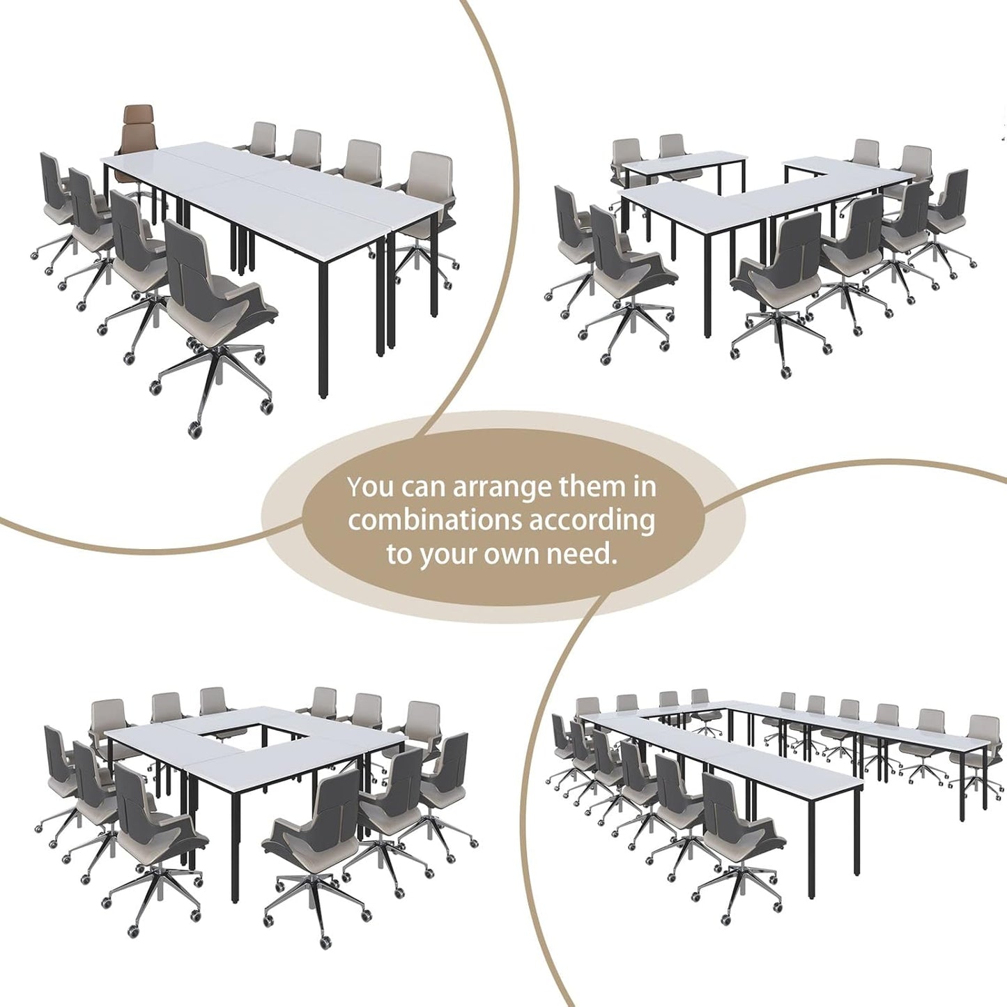 Bonzy Home Conference Tables 18ft Office Computer Desk for Meeting Room Study Writing Printer Table Meeting Seminar Table for 20 People Rustic Modern White 8PCS 220.4"x47.2"x29.5"