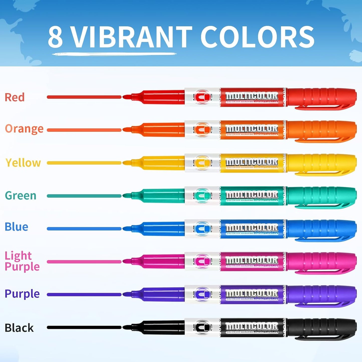 Dry Erase Markers, Fine Tip Whiteboard Marker, Low Odor Dry Marker, Fine Point Markers are pecfect for Whiteboard Mirrors Glass, Assorted Color Markers for School Office Home (8 Pack 8 Colors)