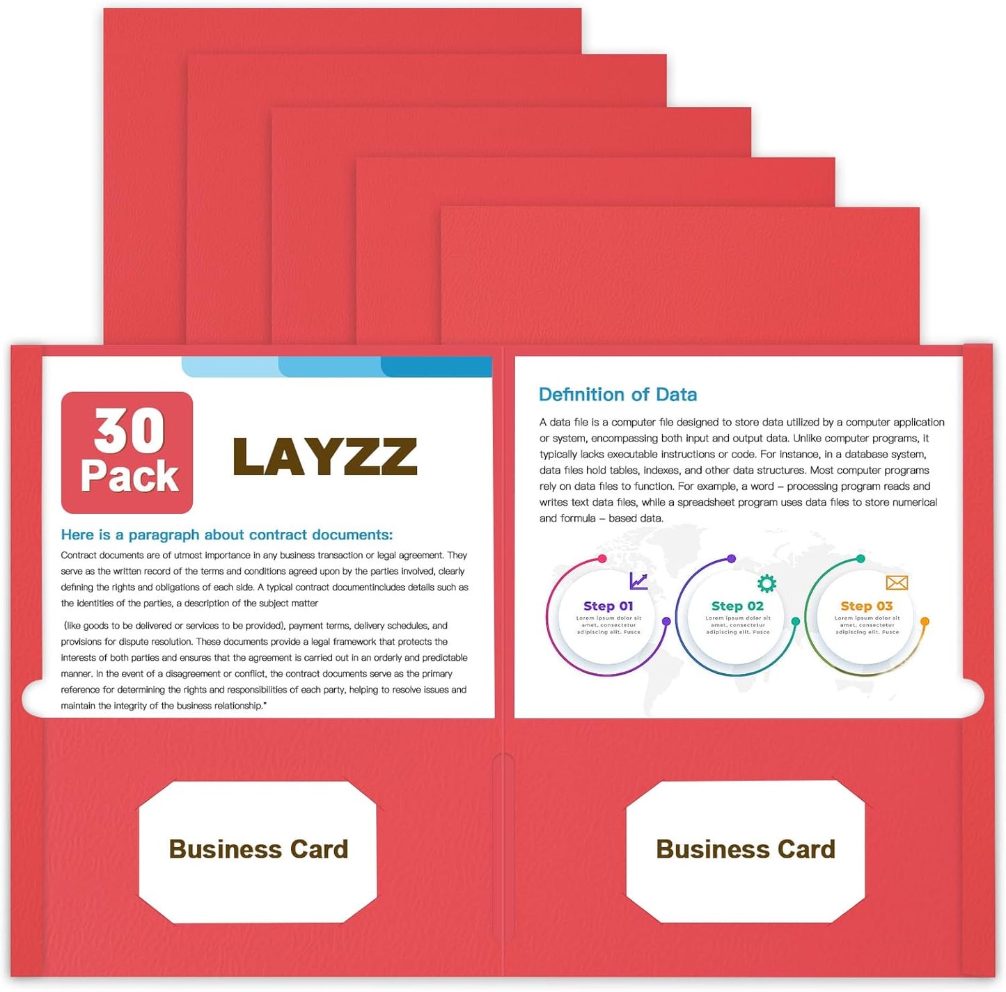 Folders with Pockets, LAYZZ 30 Pack Paper Pocket Folders, 2 Pocket Folders Fits Letter Size Paper, for School Office and Home (Red)