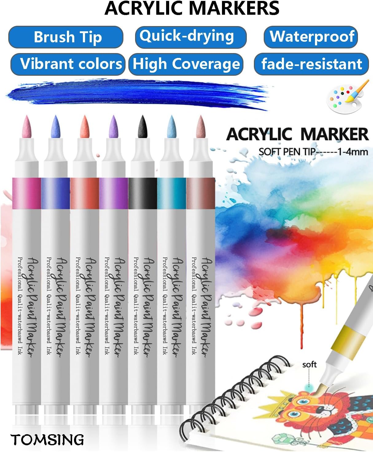 80 Brush Markers Pens,Water-based Ink and Quick-Drying,Painting Supplies Perfect for Plastic Sheets Fabric Bags Ceramics Stone Pottery Wood and Handmade Crafts（80 Colors）