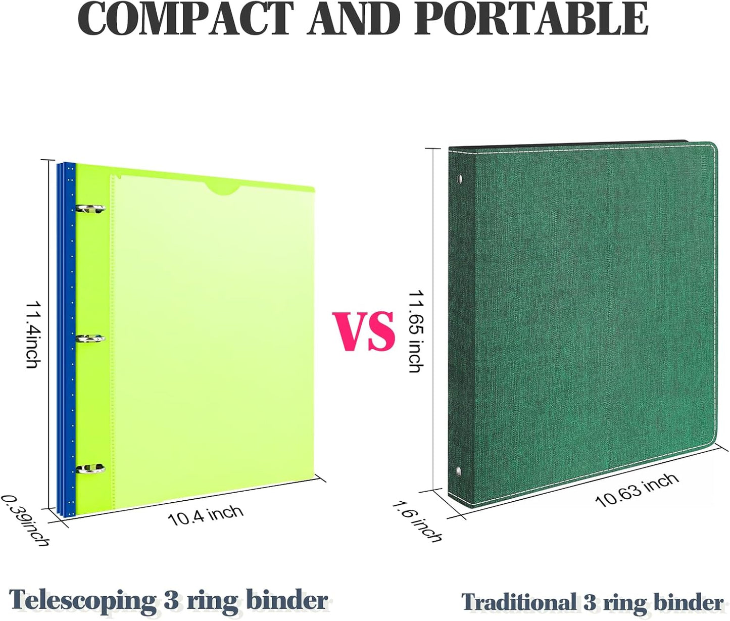 INFUN Telescoping 3 Ring Binder - 12 PCS, Flexible Round Binder with Customizable Front Cover and Clear Catalog Pocket, Holds 8.5x11 inch Paper- Green, Red, Orange, Blue