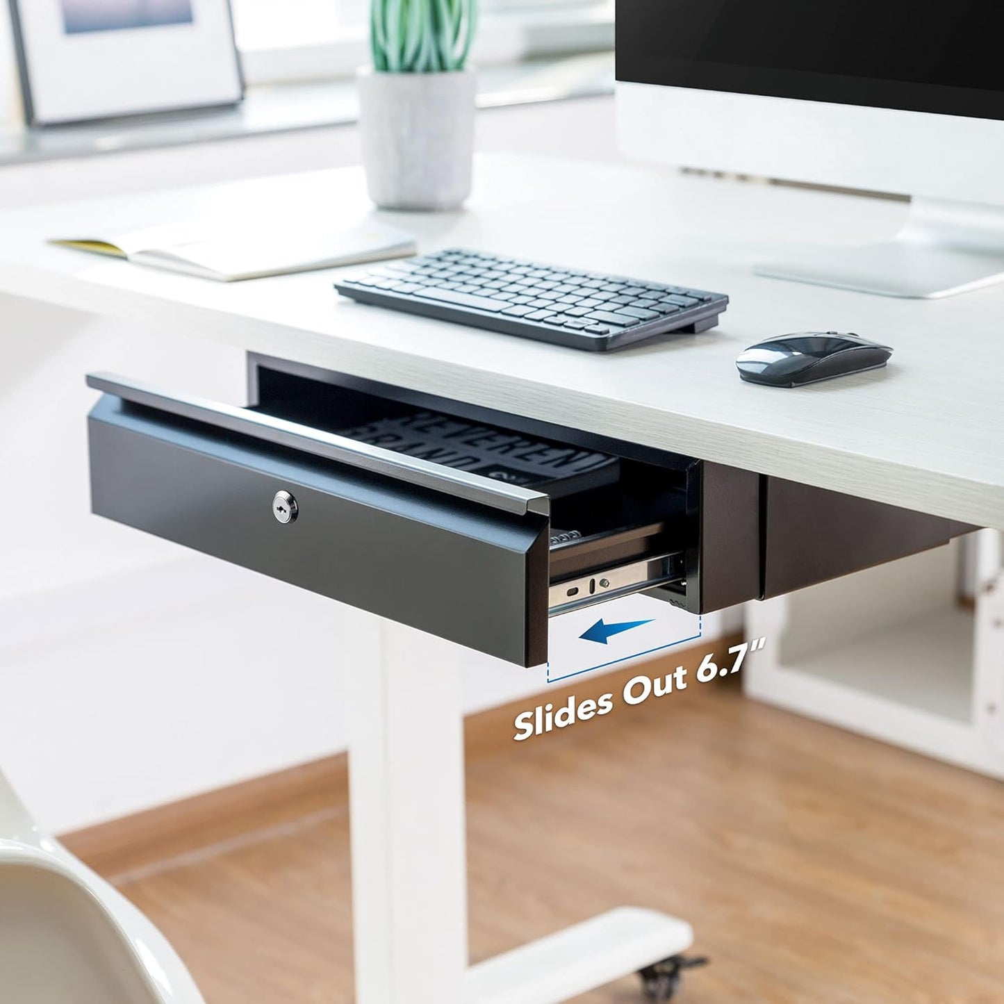 Mount-It! Under Desk Pull-Out Drawer with Lock and 2 Keys Included | Office Storage Organizer | Mounts to Desktops Tables and Workbenches Over 0.71 Inches Thick | Matte Black