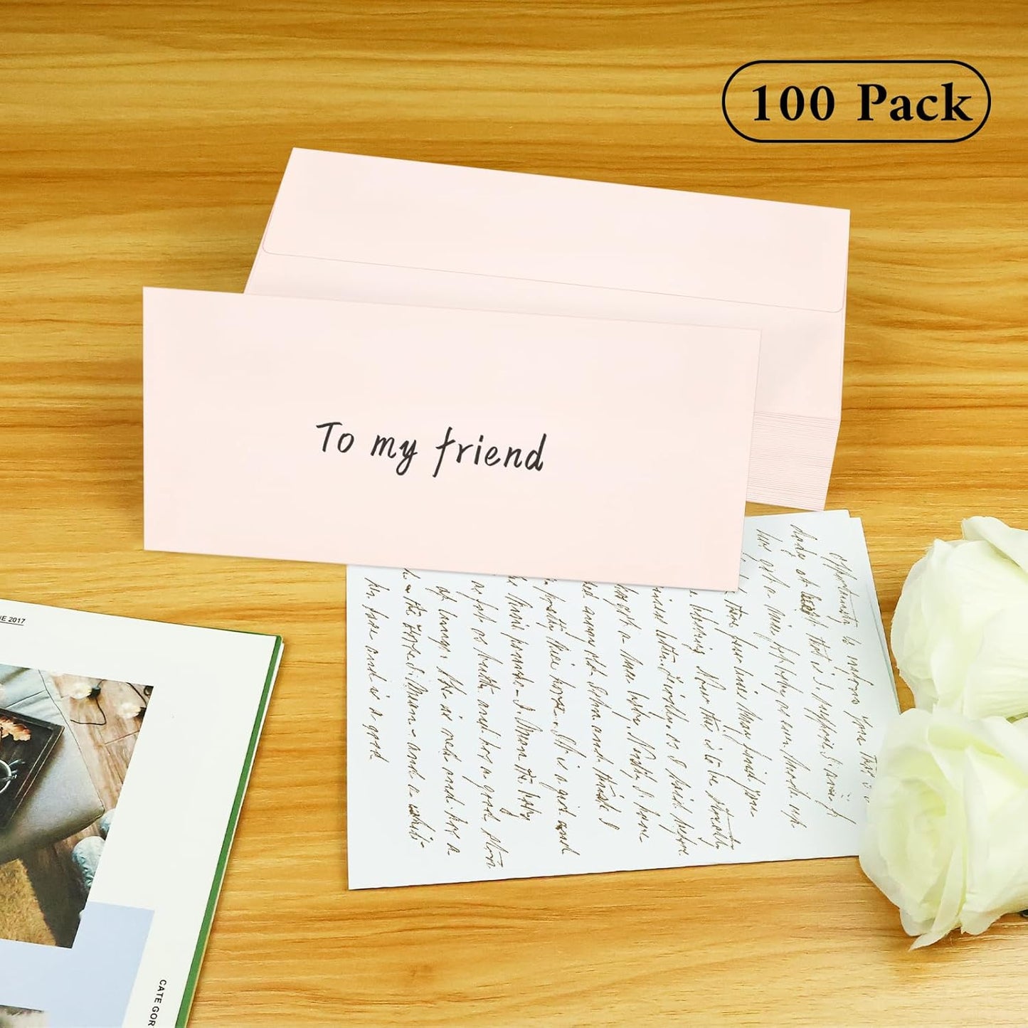 100 Pack #10 Blush Pink Business Envelopes with Metallic Rose Gold Foil Lining, Standard Letter Size Mailing Envelopes Self Seal for Checks Invoices Party Birthday Wedding, 4 1/8 x 9 1/2 Inch