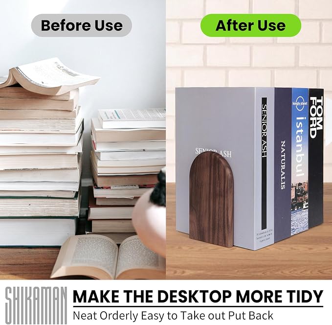 Book Ends, 4 Pack Medium Bookends Wood Book Ends Universal Economy Bookend - Image 5