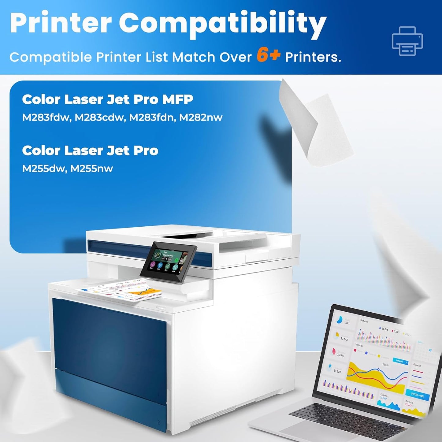 W2110A 206A Black Toner Cartridges for Laser Jet M283fdw M283cdw M255dw Compatible for HP 206A 206X W2110A Compatible with Color Laser Jet Pro MFP M283fdw M283cdw M283fdn Pro M255dw M255nw Printer