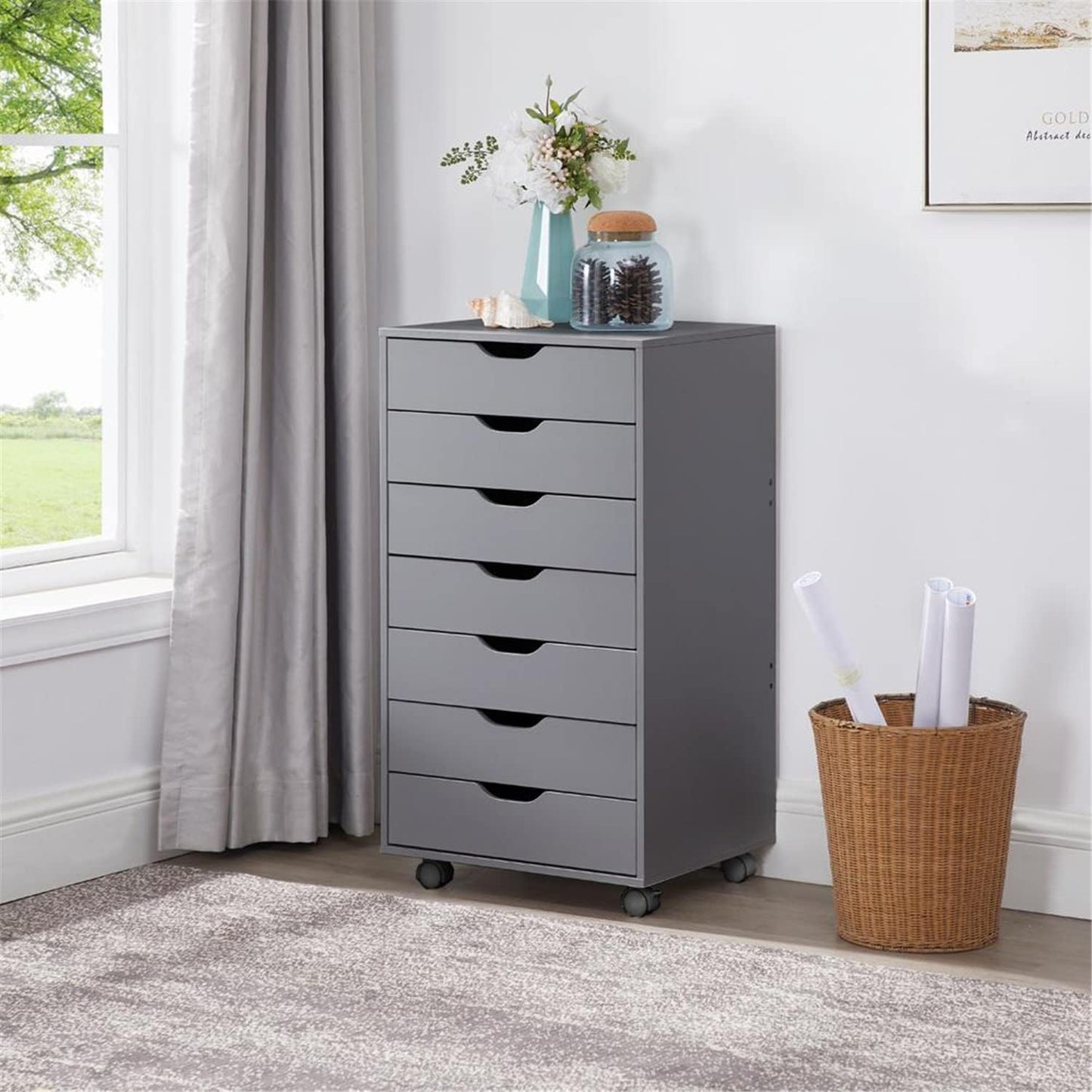Naomi Home Office Wooden File Cabinets for Home Office Lateral Mobile File Cabinet Mobile Storage Cabinet Filing Storage Drawer Gray/7 Drawer