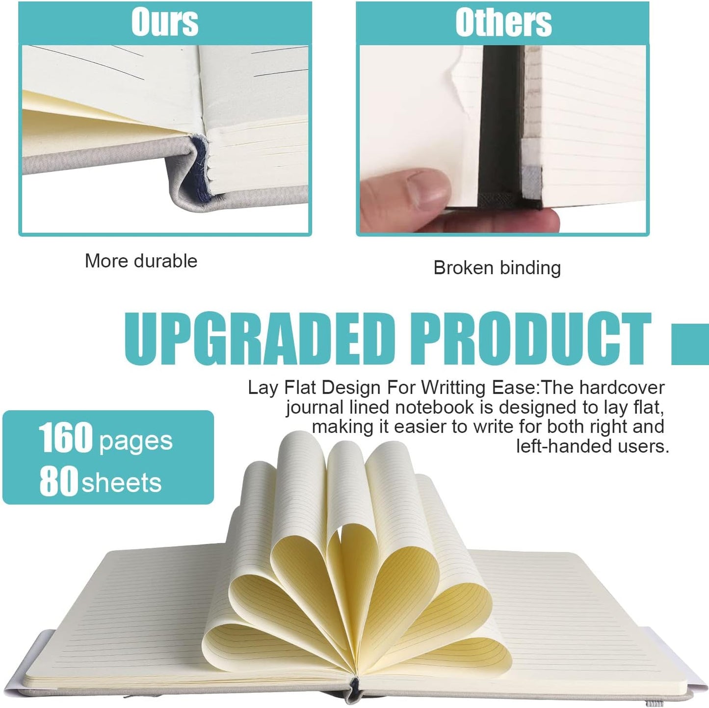 Lined Journal Notebook, 6Pack(Grey), 160 Pages, Medium 5.7 inches x 8 inches - 100 gsm Thick Paper, Hardcover