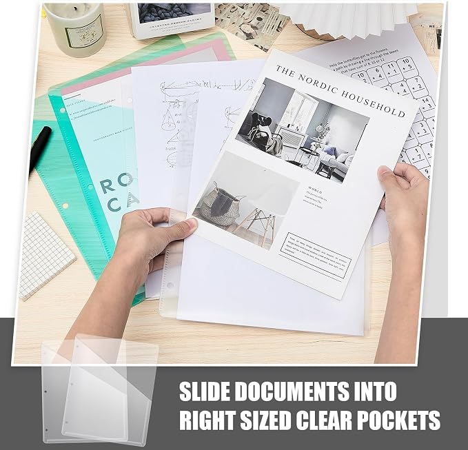 Seajan 24 Pcs Pocket Folders for 3 Ring Binder Clear Plastic Folders Sleeves - Image 5