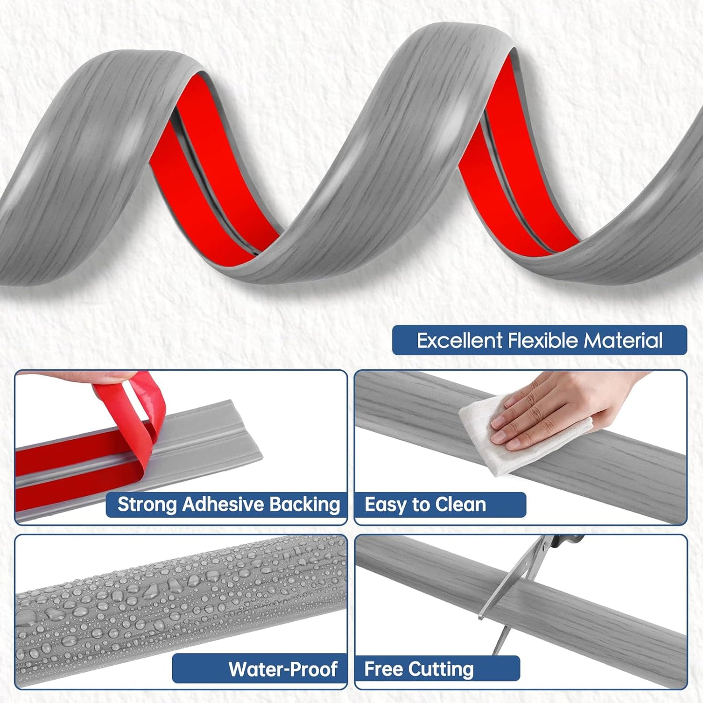 Floor Cord Cover for Wires on Floor Self Adhesive Cord Hider Floor Cable Management Wire Covers for Cords Protector Prevent Cable Trips Cord Cavity W 0.32" x H 0.32", Gray Wood, 3.3Ft