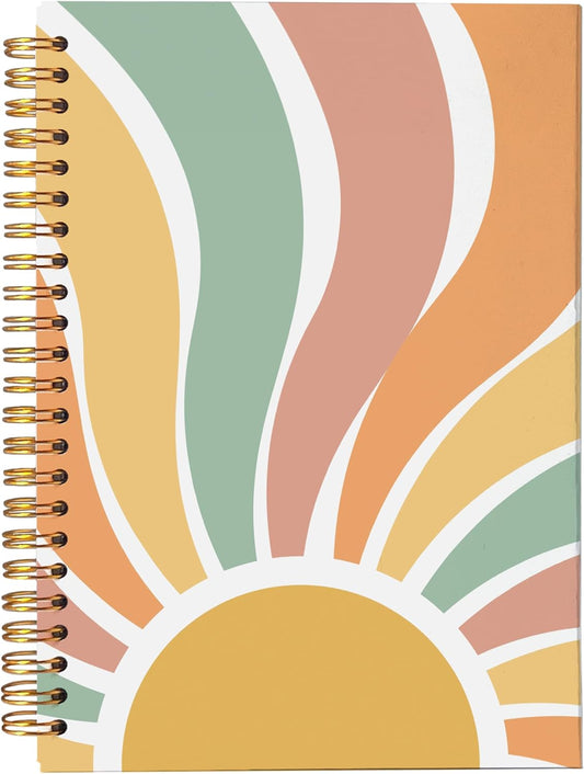 VNWEK Groovy Boho Notebook - Boho Journal, Boho Gifts for Women, Boho Office Supplies, Vintage Boho Sun Sunshine Spiral Notebook 5.5x8.3,Writing Notebooks