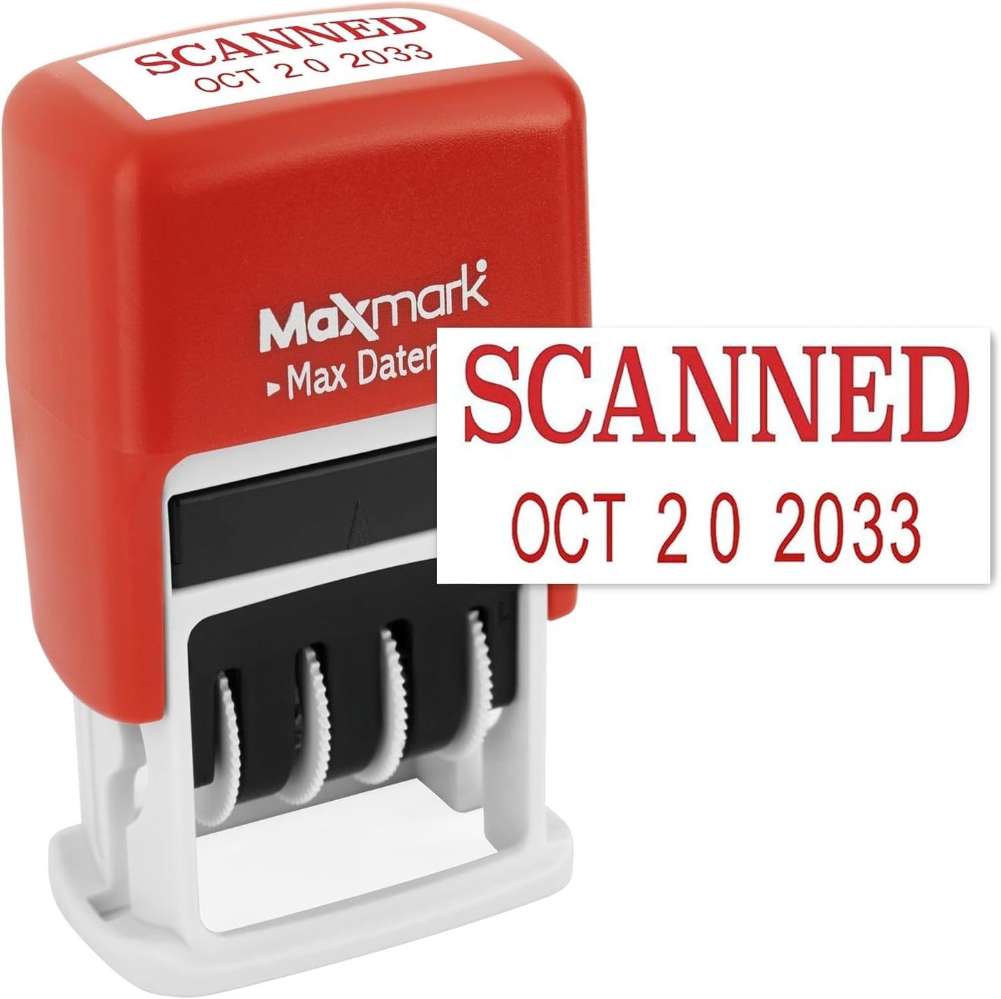 MaxMark Self-Inking Rubber Date Office Stamp with Shipped Phrase & Date - RED Ink (Max Dater II), 12-Year Band