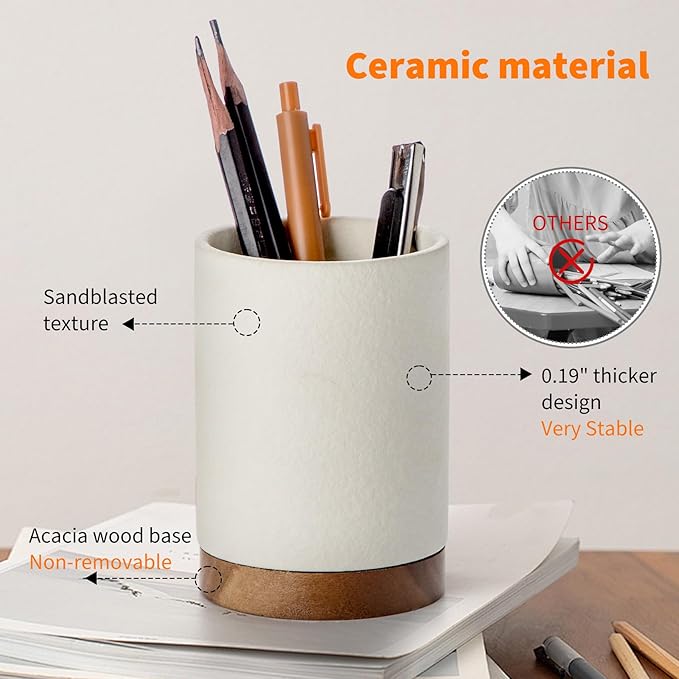 Pen Holder for Desk, Ceramic Pencil Organizer & Makeup Brush Holder, Office - Image 4