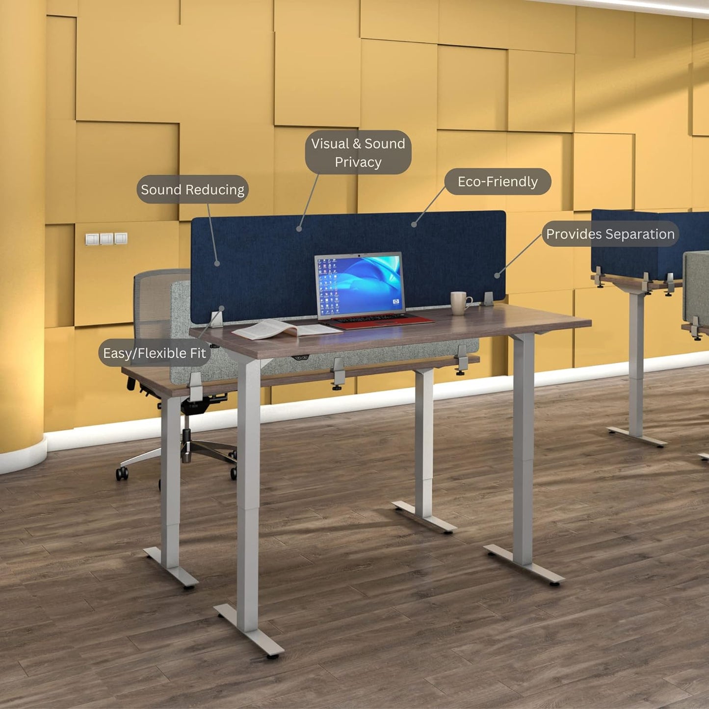 Sound Absorbing Privacy Shield - Desk Divider & Cubicle Wall (Dark Blue, 60" W x 18"H)