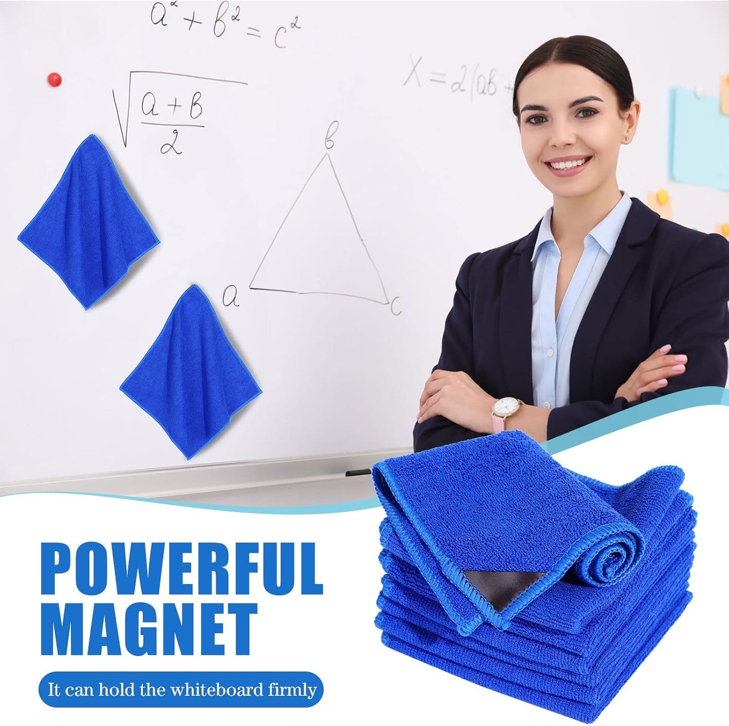 Zopeal 8 Packs Dry Erase Board Cleaning Cloth Microfiber Eraser Magnetic Whiteboard Eraser Washable for Whiteboard Dry Erase Cloth for Home and Office, 10'' x 9. 25''(Blue)