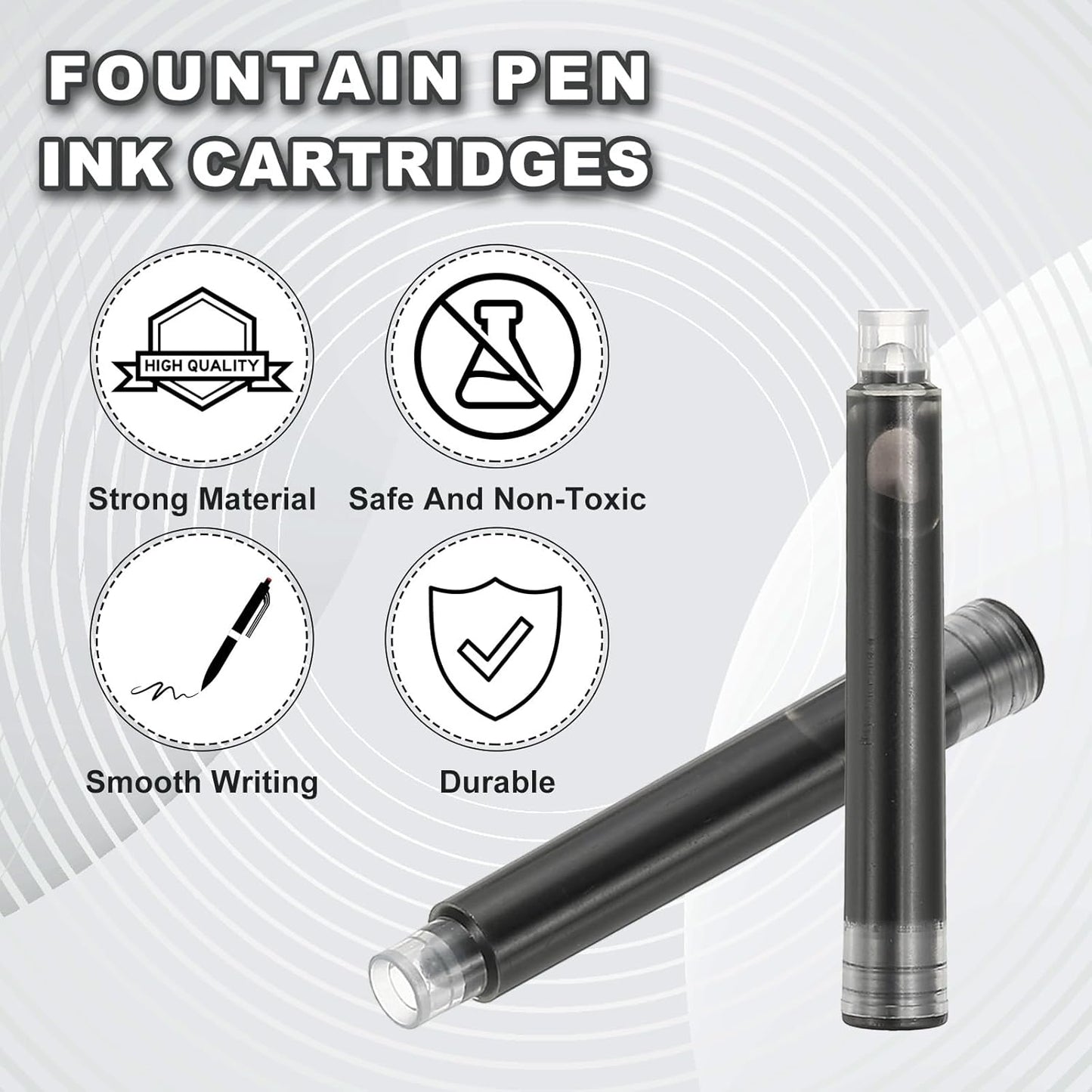 PATIKIL 60Pcs Fountain Pen Ink Cartridges, 3.4mm Bore Diameter Pen Ink Refill Standard International Refill Cartridges for Writing Business, Black