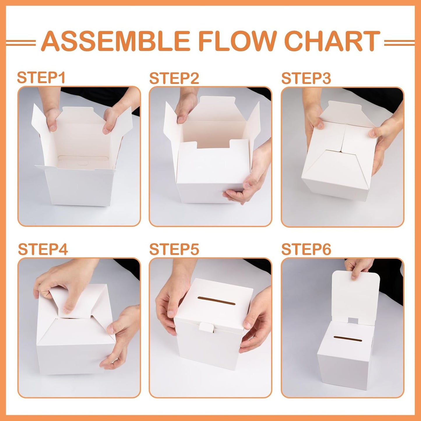 VOISEN Raffle Box,6 Pack Ballot Box with Slot, Donation Boxes for Fundraising,Cardboard Raffle Boxes with Slot and Removable Header for Collecting Business Card Voting Contest (White)