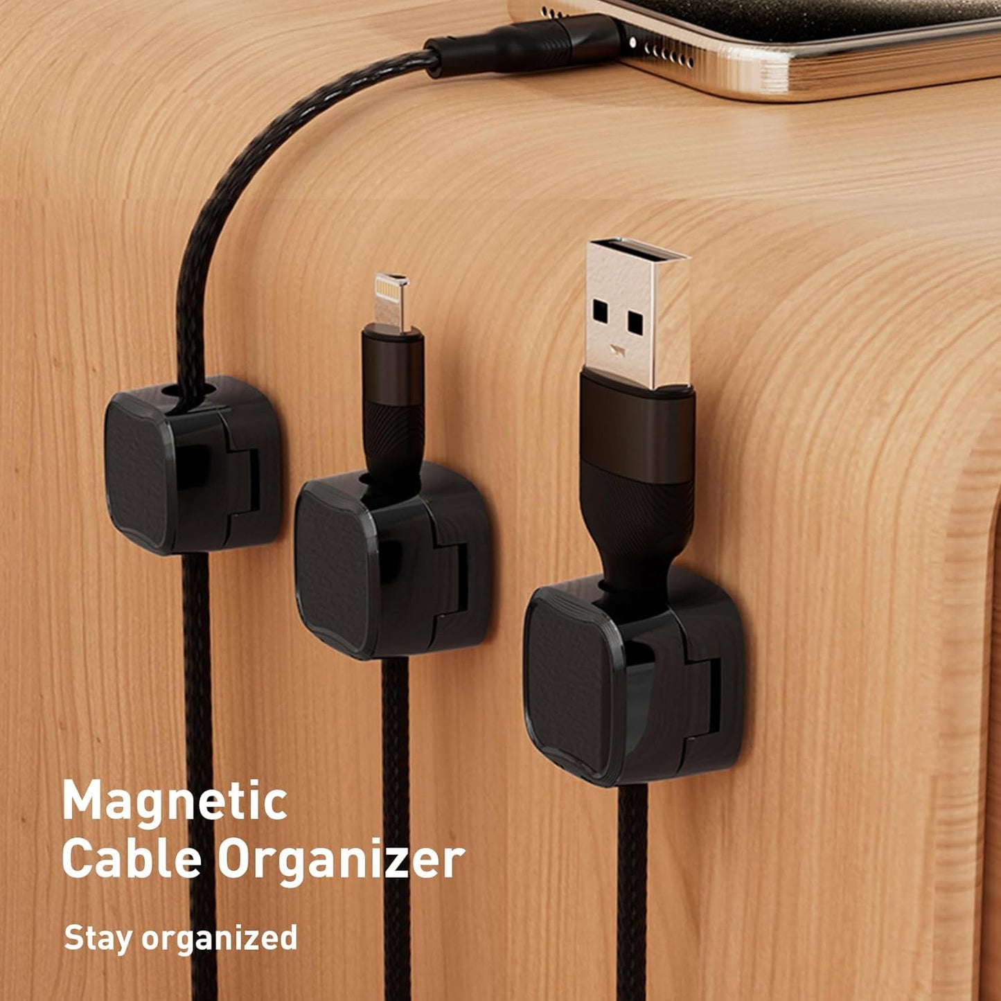 12 Pack Cable Clips, Cord Organizer, Cord Holder for Nightstand, Magnetic Cord Organizer, Strong Adhesive Charging Cable Keeper, Clip Holder