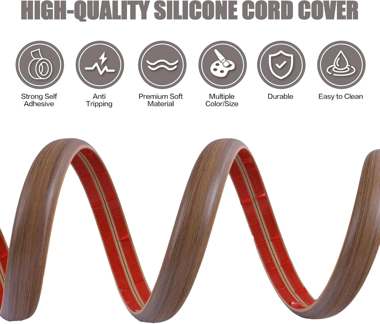 Floor Cord Cover Cable Cavity Self Adhesive Cord Hider Floor 10FT Floor Cable Management Power Cord Protector Floor Electric Cord Covers for Offices, Gym, Exhibitions (Misty Brown Wood, 1.18" x 10')