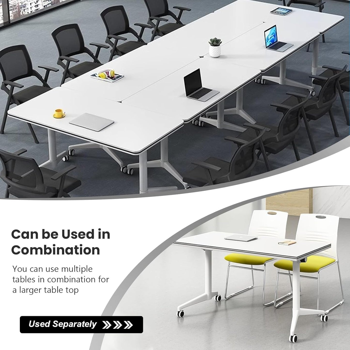 Conference Table Folding Conference Table, Modern Conference Room Table White Meeting Table Flip Top Large Mobile Training Tables, Mobile Training Seminar Tables for Office Classroom (4pack 63in)