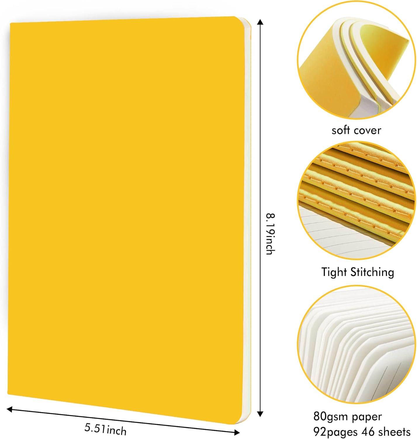 36 Pack Soft Cover Journal Bulk, Feela Lined Blank Travel Journal for Women Men Writing, Notebooks College Ruled for Work, Note Taking Notebook School Business Supplies, 8.2” x 5.5”, A5, Yellow