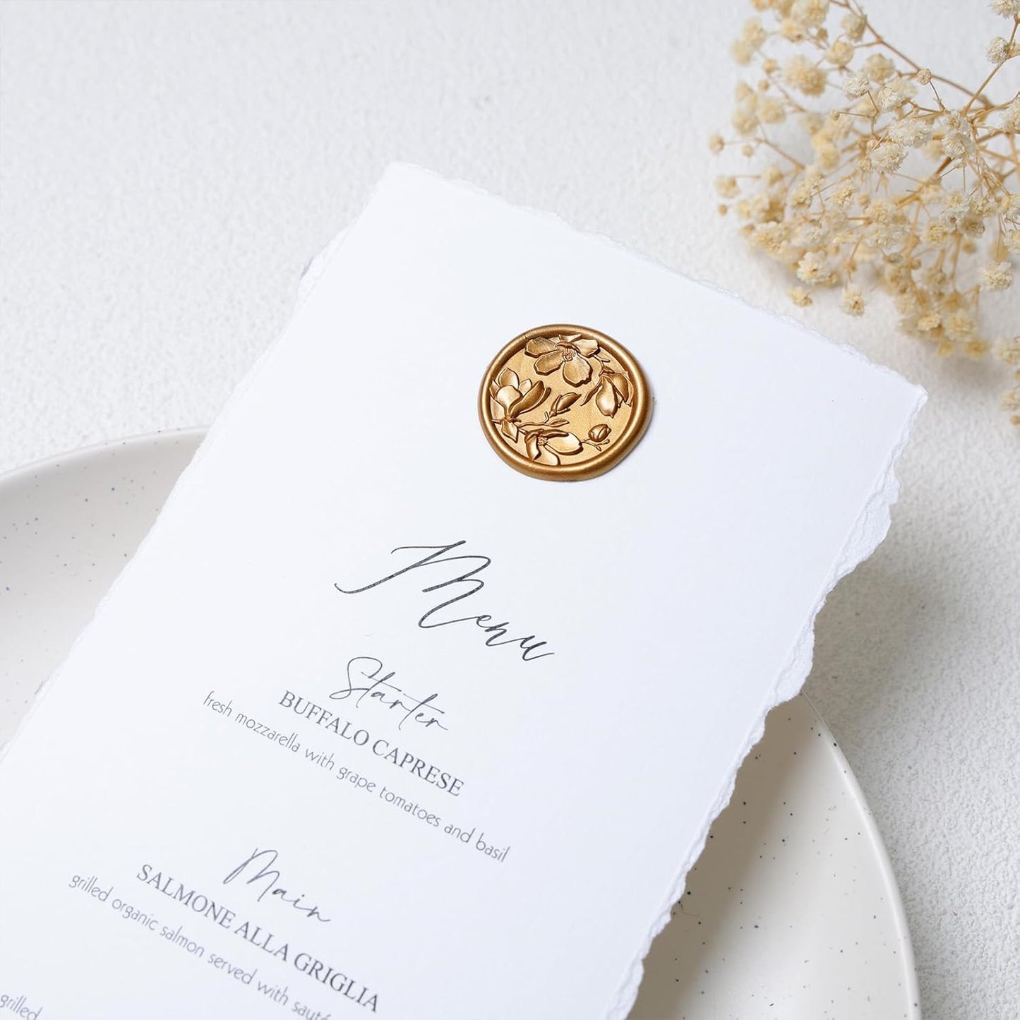 UNIQOOO Wax Seal Stickers - 3D Magnolia Wedding Invitation Envelope Botanical Seal Stickers, 50 Pcs Self- Adhesive Antique Gold Stickers, Perfect for Invitation, Christmas, Gift Wrapping, Party