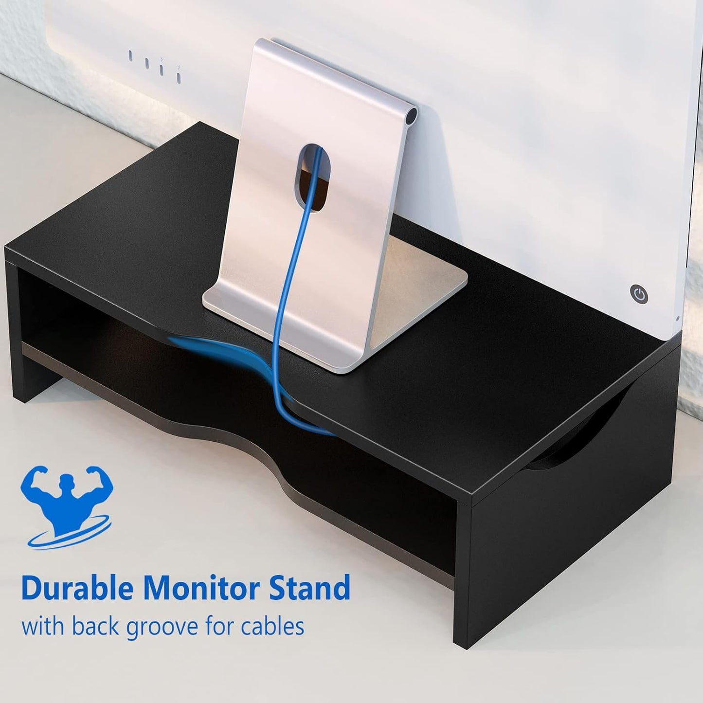 Zimilar Monitor Stand, 2-Tier Laptop Computer Monitor Stand Riser for PC, iMac, Desktop Wooden Screen Stand with Storage Organizer for Home Office