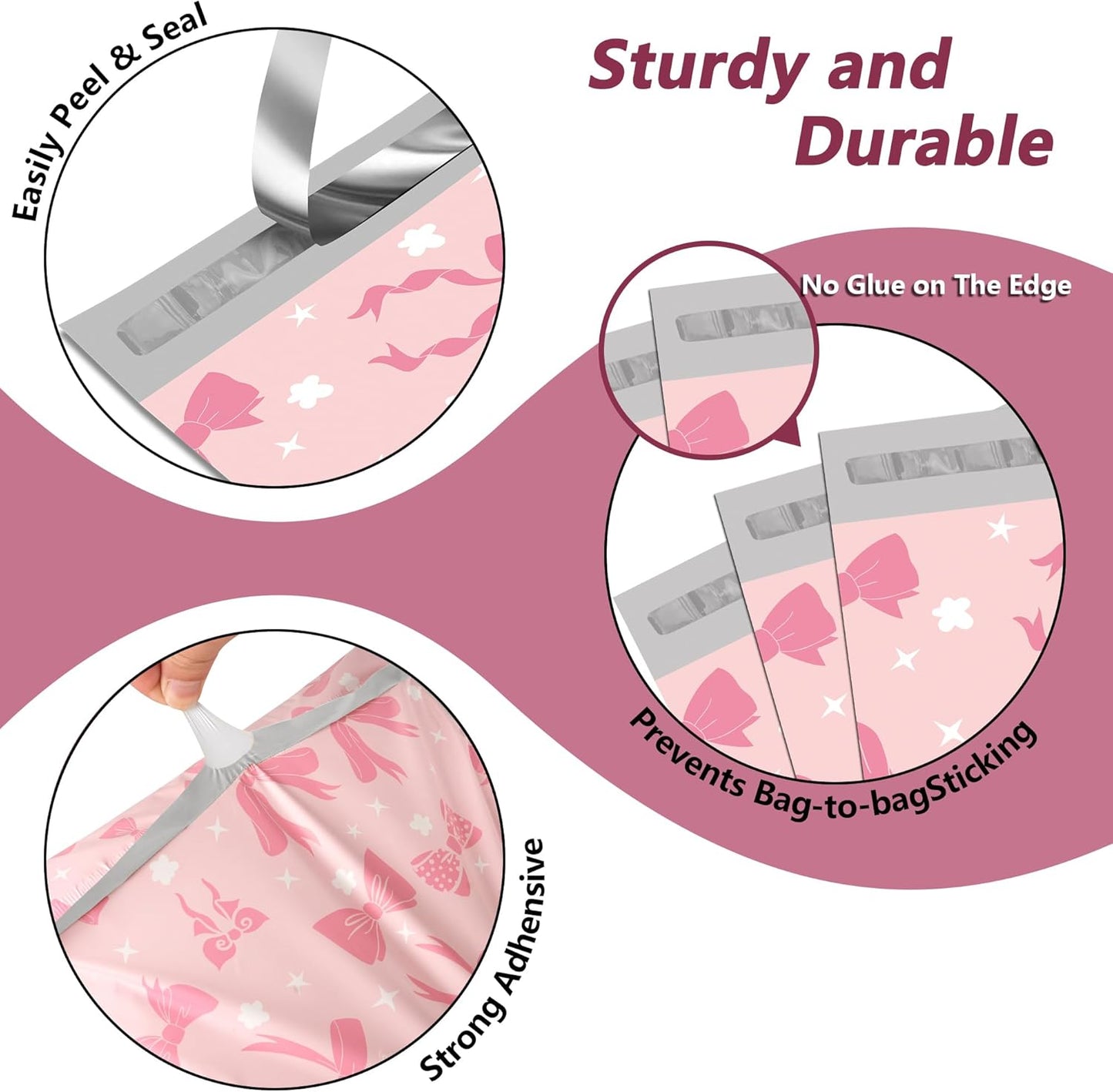 Poly Mailers 14.5x19 Inch 50 Pcs - Pink Bow printed Shipping Bags, 2.4mil Thickness, Waterproof and Tear Resistant Mailing Envelopes, Self-Sealing Packaging Bags for Small Business
