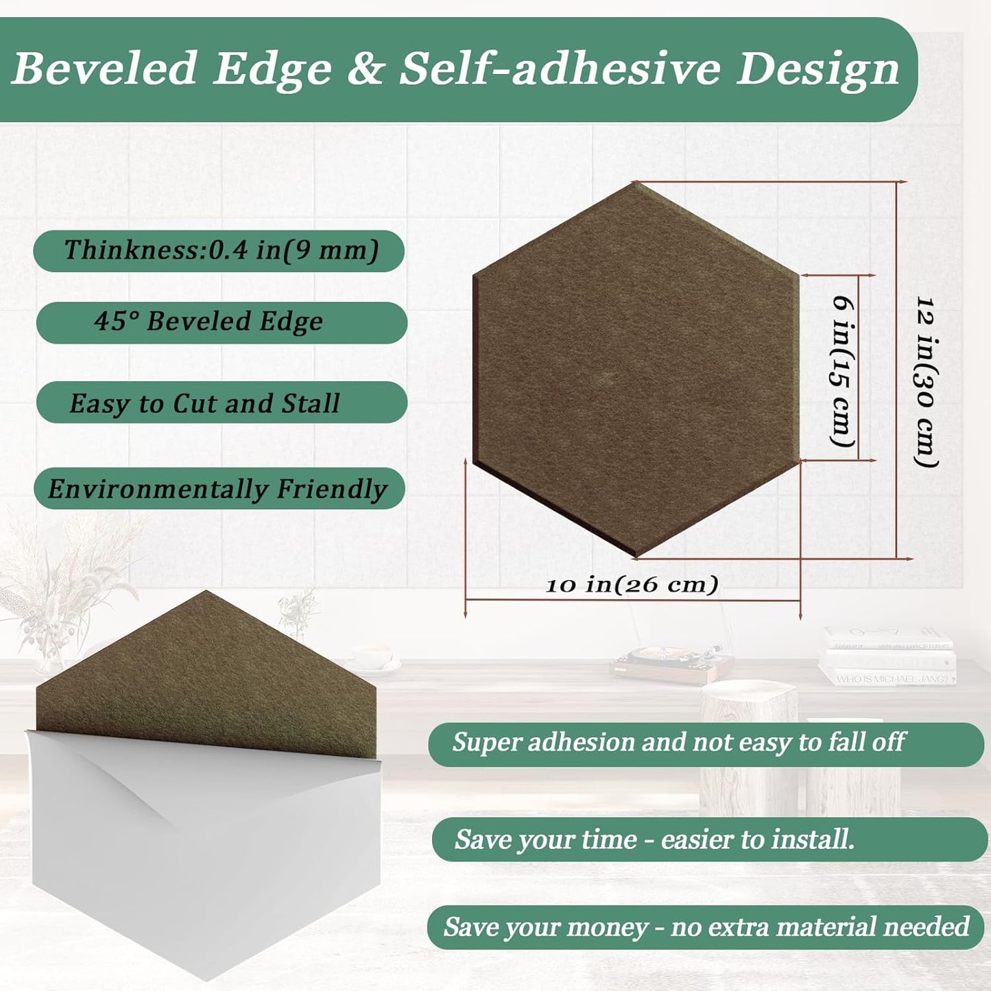 Hexagonal Acoustic Panels-18 Pack High-Density Sound Absorbing Panels 12"X10"X0.4" for Enhanced Noise Reduction, DIY Design, Idea for Studios, Offices, and Home Theaters(Coffee Brown)
