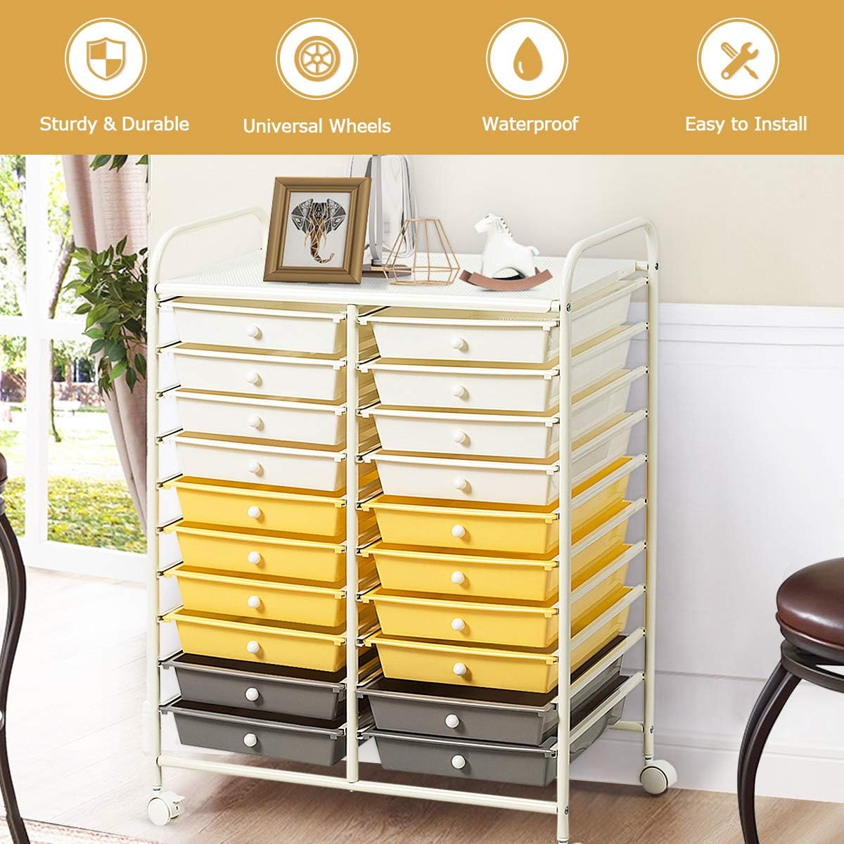 Giantex 20 Drawer Rolling Storage Cart Tools Scrapbook Paper Office School Organizer (25 x 15 x 35 Inch, Yellow)