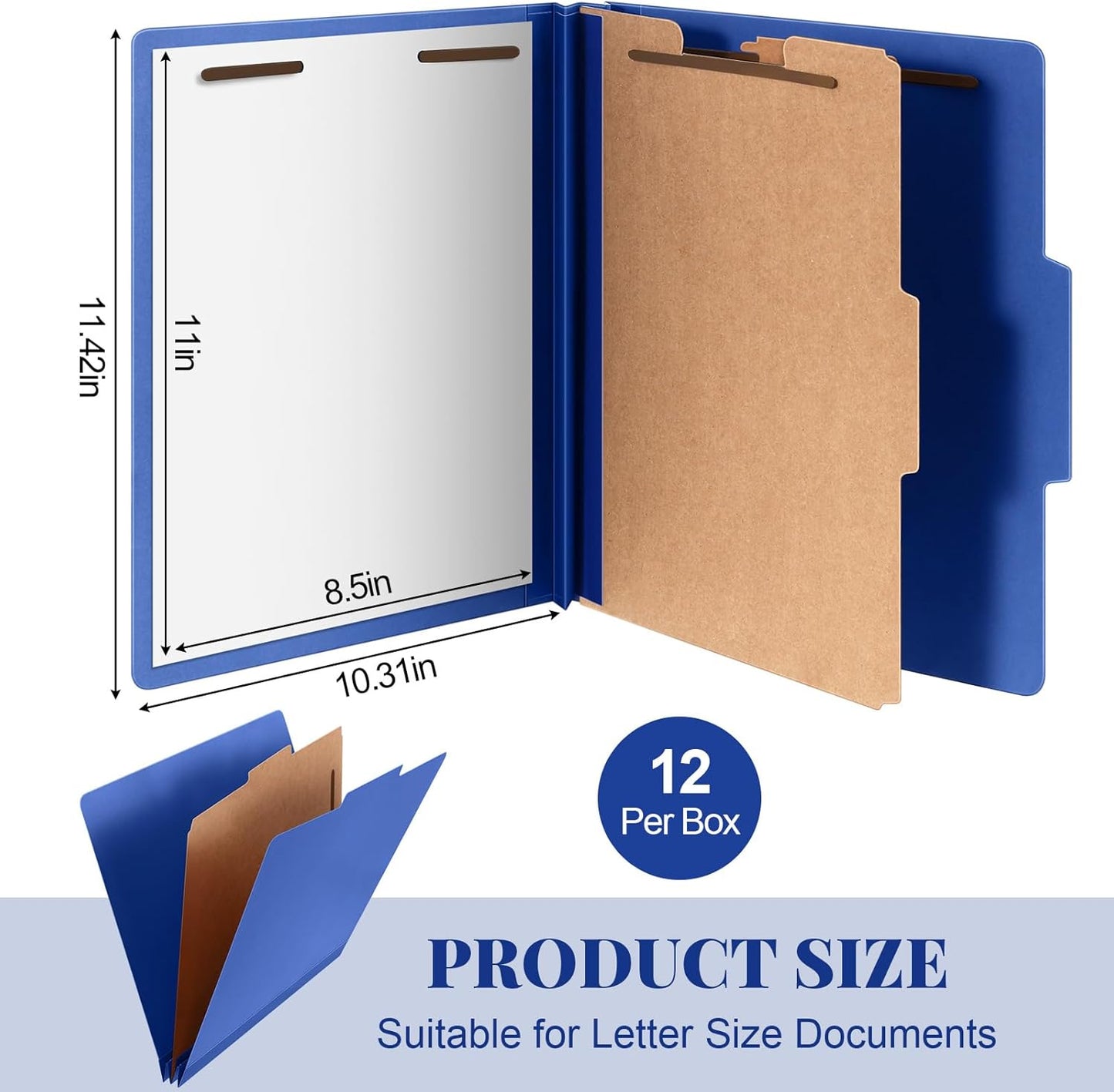 12 Pcs Classification Folders Letter Size, 1 Divider Pressboard File Folder with Fasteners, Expanding File Organizer Bulk for Teachers, Clergy, Office, Church, Christmas Donations (Dark Blue)