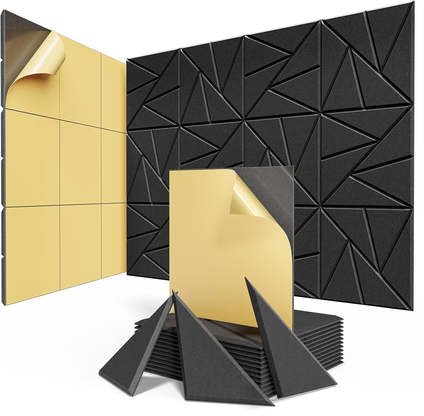 8 Pack Acoustic Panels with Self-Adhesive, 12"X 12"X 0.4"Sound Proof Foam Panels, Sound Panels High Density, Soundproof Wall Panels for Home Studio Office-Black