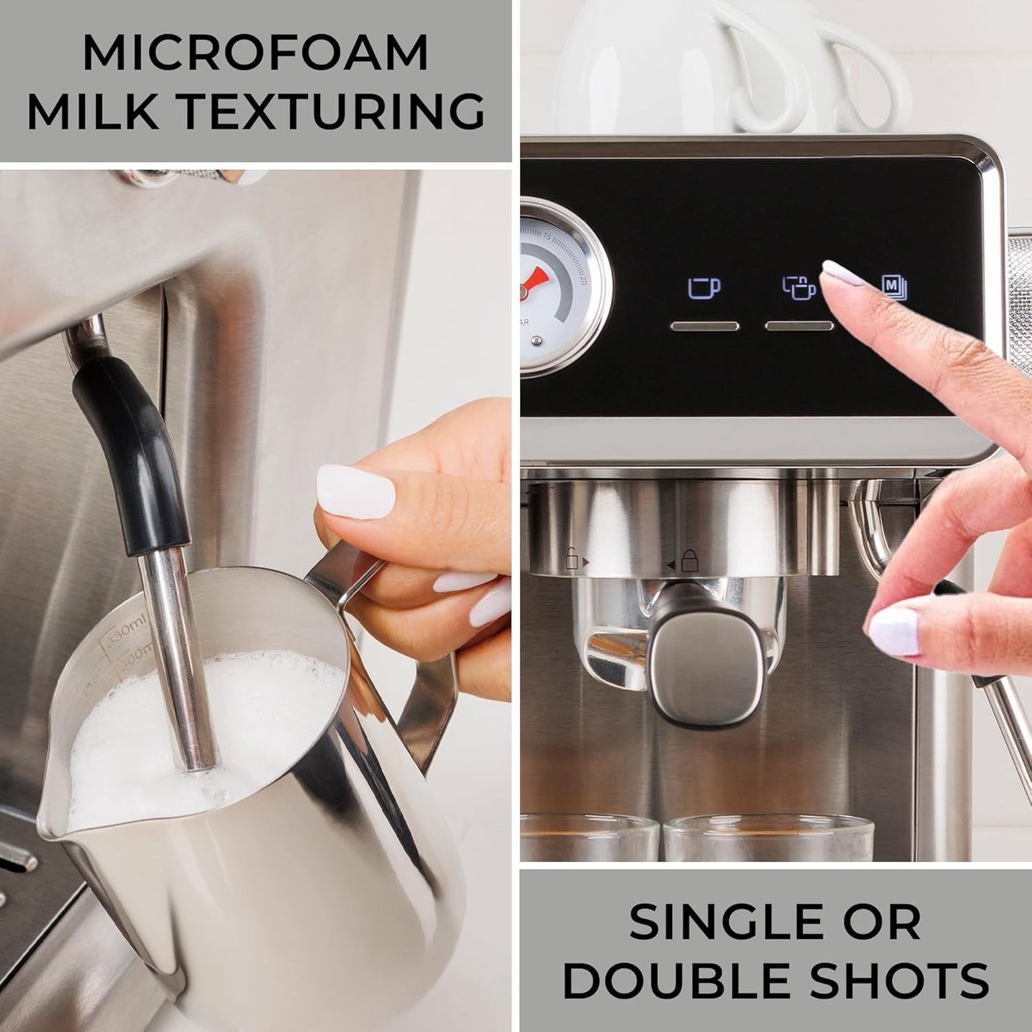 Kenmore Elite Espresso Machine – Semi Automatic Coffee Maker with Auto Tamper, Auto Cleaning, Milk Steamer & Frother, Bean Grinder, Make Professional Barista Style Cappuccino, Café Latte