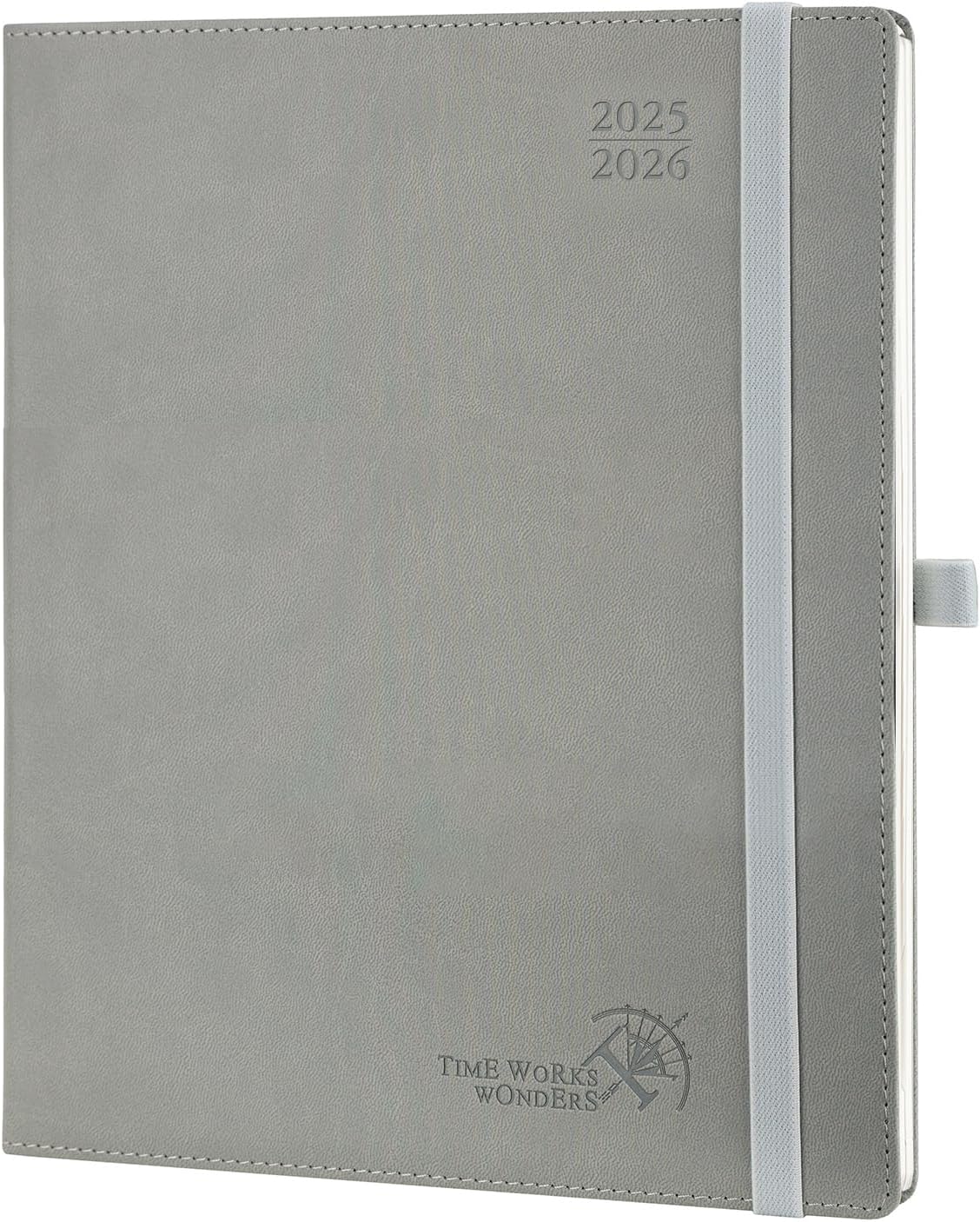 POPRUN Planner 2025-2026 (Large - 8.5'' x 10.5'') Academic Weekly Calendar (July 2025 - June 2026) with Hourly Time Slots, Monthly Tabs, 100GSM Thick Papers, Leather Soft Cover - Grey