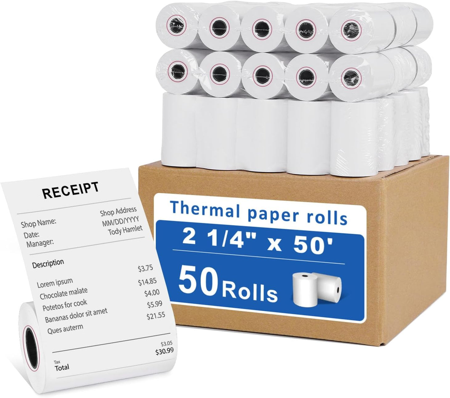 50 Rolls- 2 1/4 X 50 Thermal Receipt Paper Rolls- Fits All Pos Cash Registers, For Clover POS Cash Register Printers-Premium Quality German Paper