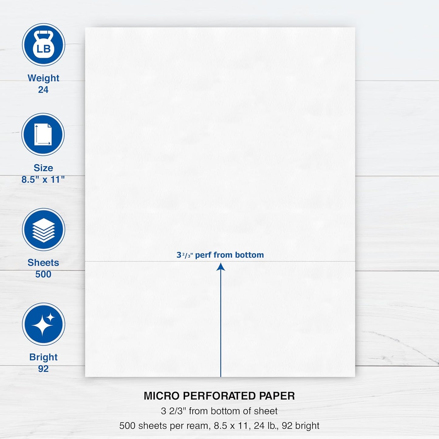 PrintWorks Professional 3 2/3" Horizontal Perforated Paper 8.5” x 11” - Perfect For W-2, 1099, & Statement Use - Made in the USA - 500 Sheets - 20 lb - Printer Compatible - White (04124)