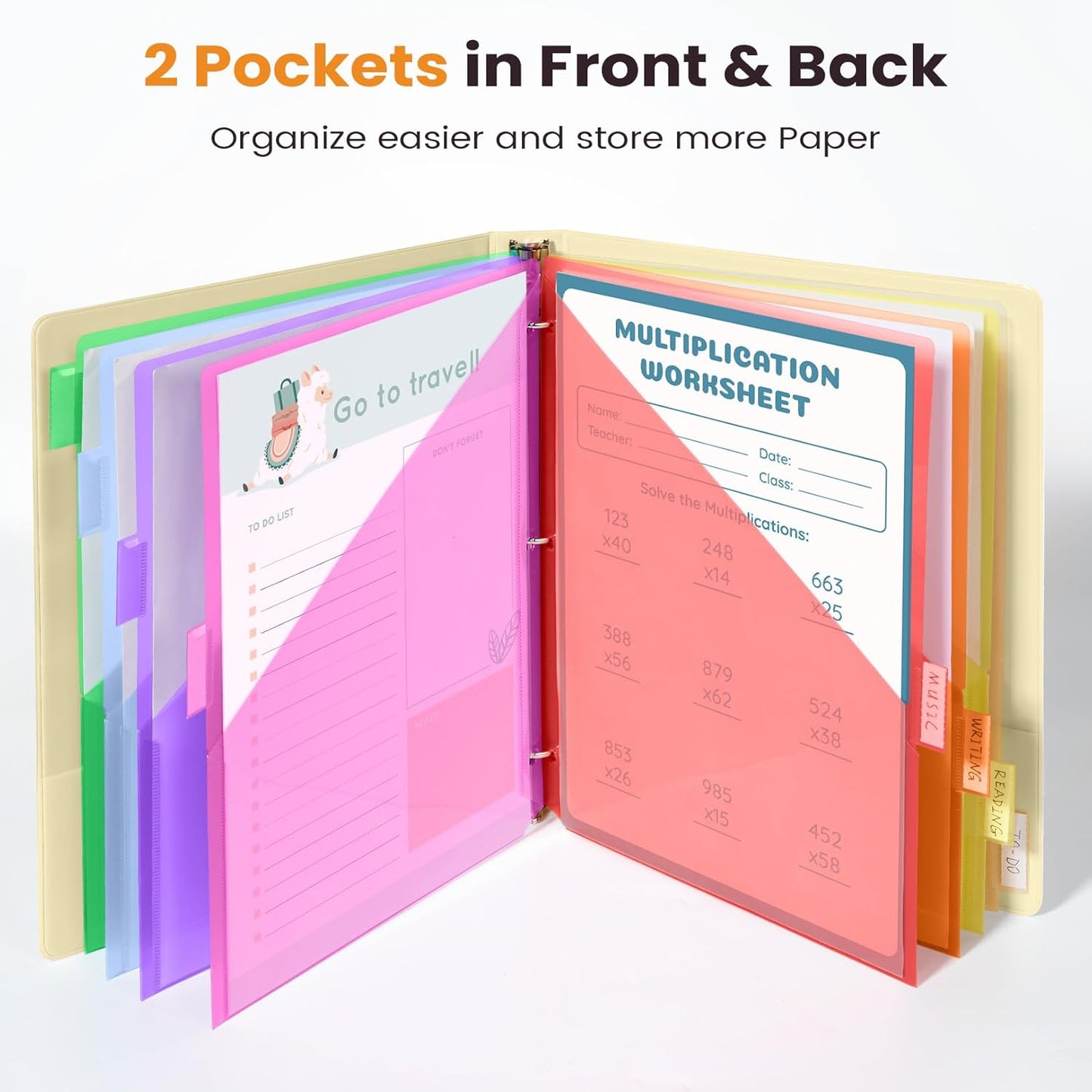 Sooez 48 Count Dividers with Pockets, 8 Tabs Binder Divider for 3 Ring Binders, Binder Dividers with tabs, Binder Divider with Pockets for US Letter Size, Insertable Big Tabs, Multicolor, 6 Sets
